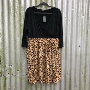 NWOT Torrid Dress Black Wrap Bodice Cheetah Print Skirt Size 1X